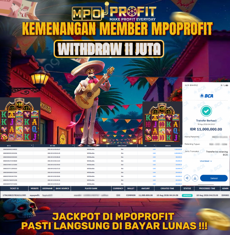 MPOPROFIT JACKPOT PGSOFT! KEMENANGAN MURNI DI (WILD BANDITO TOTAL 11.000.000,- LUNAS)